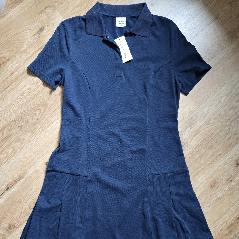 New Outdoor Voices Birdie Polo Dress Medium Navy golf Active Athleisure Sporty